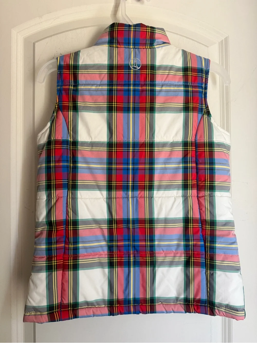 LANDS END KIDS red Blue Black Yellow green Plaid Poly Zip Front Puffer Vest M
